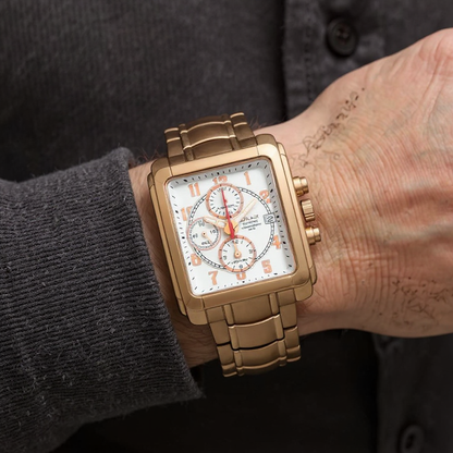 Omax Chronograph Rose Gold Stainless Steel Square Mens Watch CS138