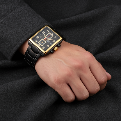 Omax Black Chronograph Stainless Steel Square Watch for Men CS146