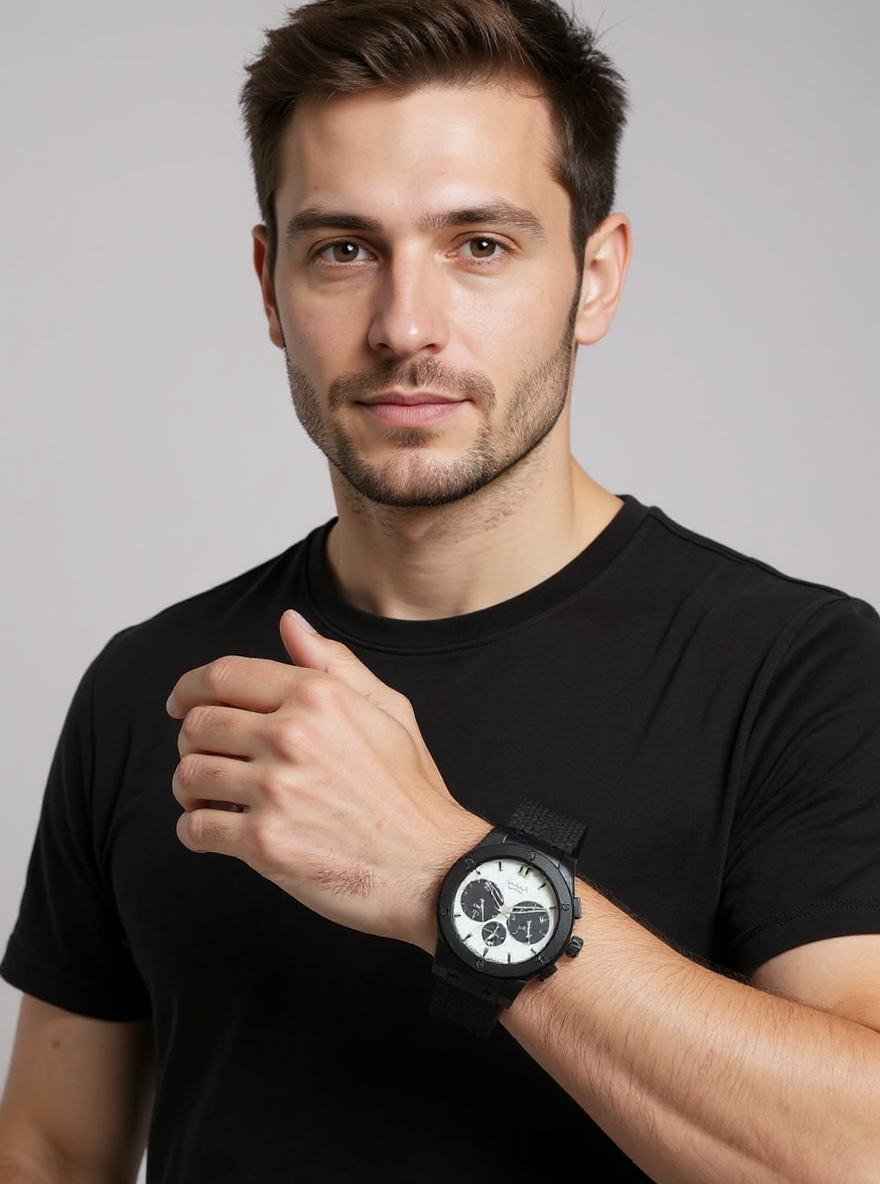 Omax White Dial Muiltifuction, Display with Black Long lasting Slicone Strap-SS616