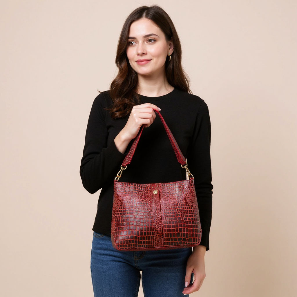 Omax Genuine Leather  Hand Bag for Women
