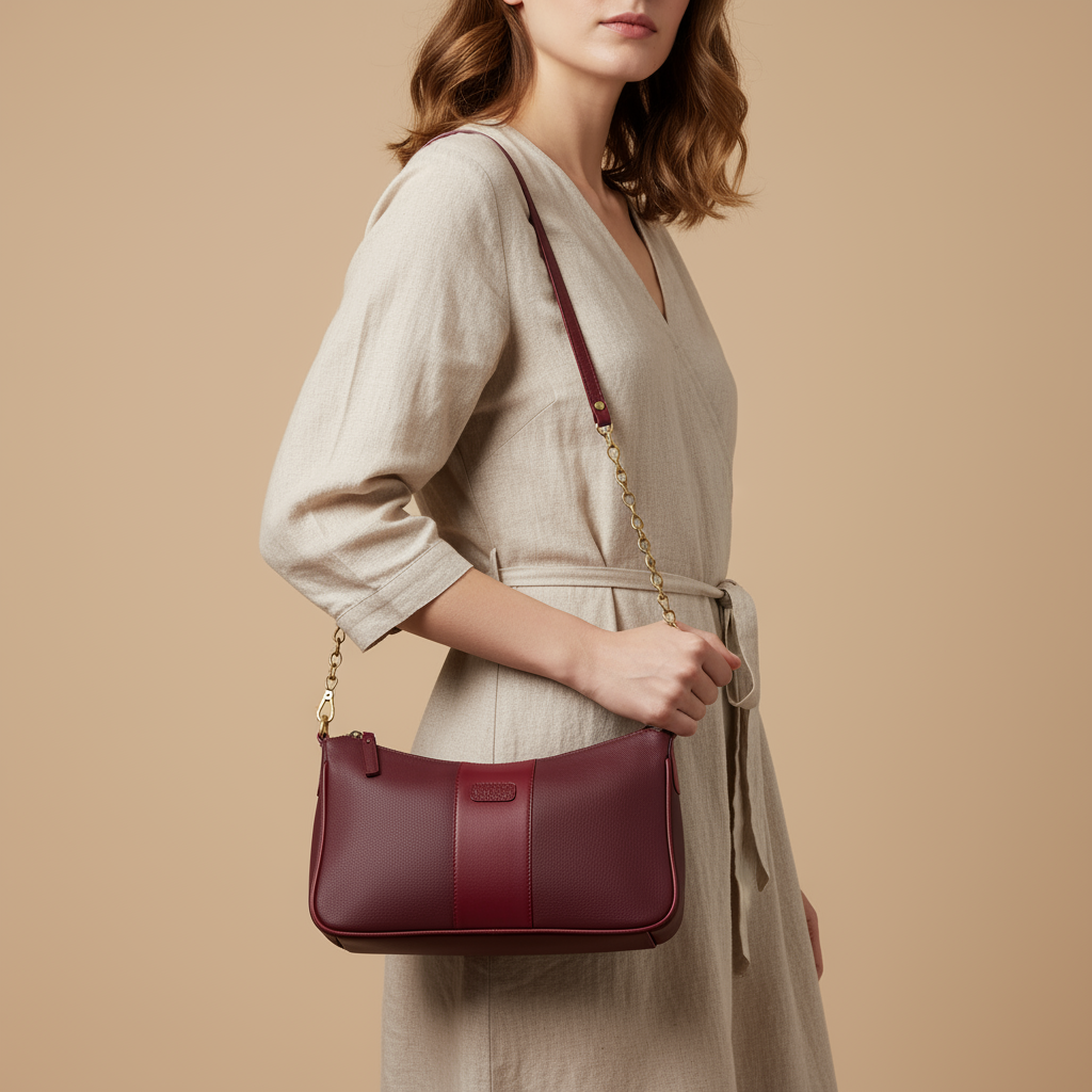 Omax Burgundy Full-Grain Genuine Leather Styles Branded Satchels Handbags & Shoulder Sling Bags, Ladies Purse for Women-LTHRL8