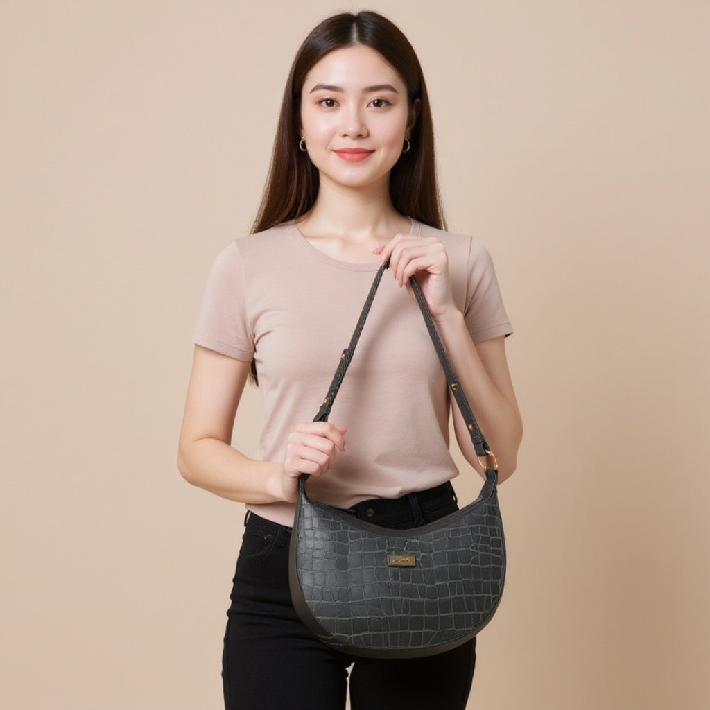 Omax Black Halfmoon Design Genuine Leather Sling Bag LTHRL5