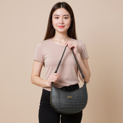 Omax Black Halfmoon Design Genuine Leather Sling Bag LTHRL5