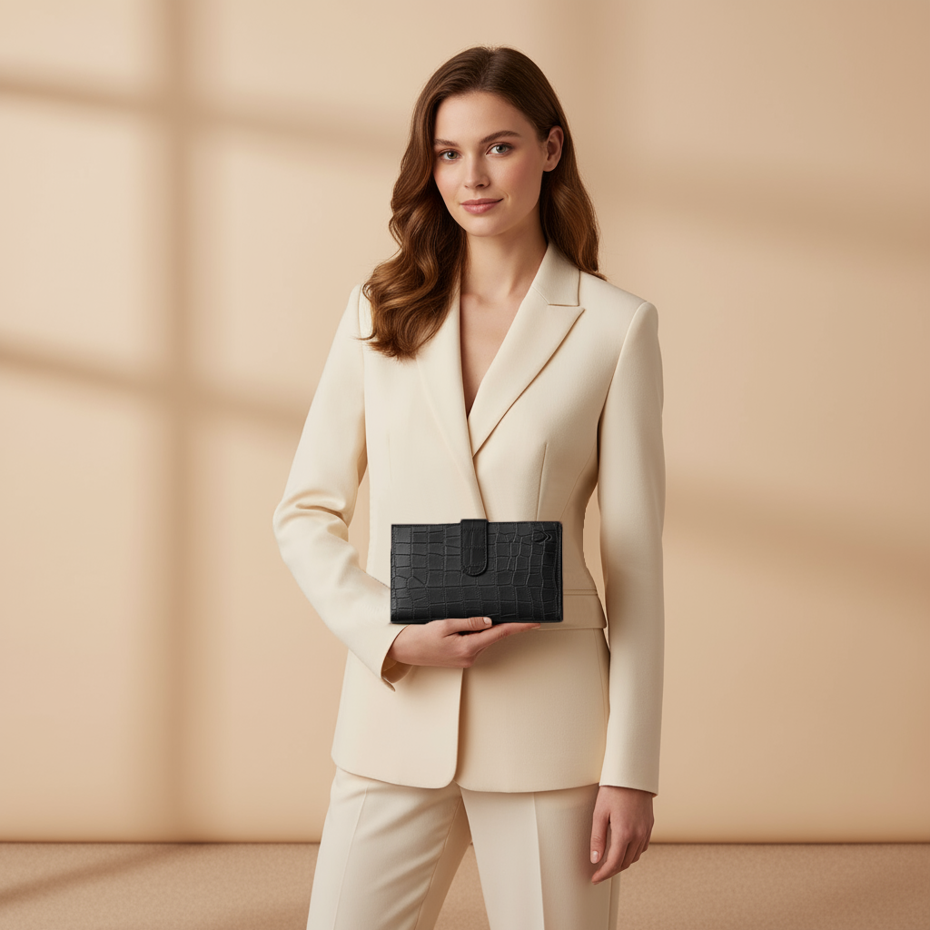 Boshek Black Croco Leather Womens Clutch - FWL101