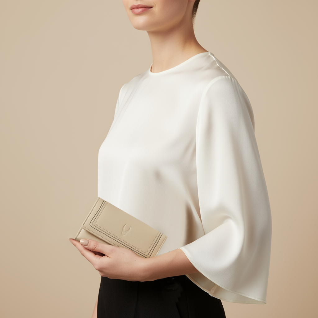 Boshek Beige Genuine Leather Clutch Purse for Women