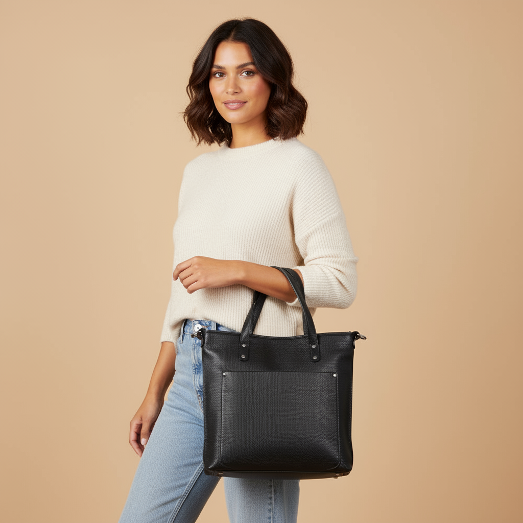 Boshek Black Stylish Genuine Leather Tote  Handbag for Women