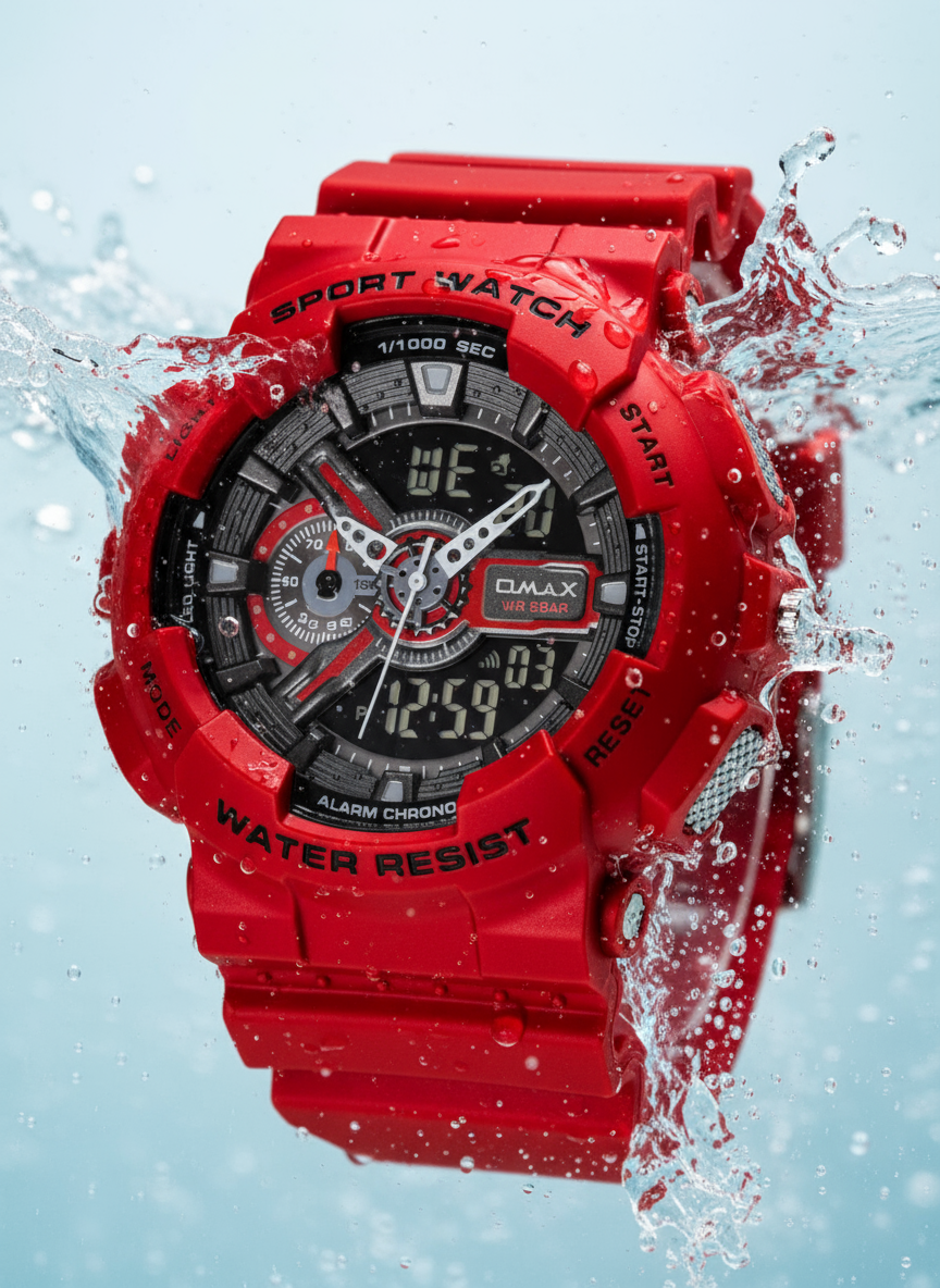 OMAX Analogue and Digital with Black Digital display , Green Resin Fiber Case Strap Watch for Men and Women-DS91920P