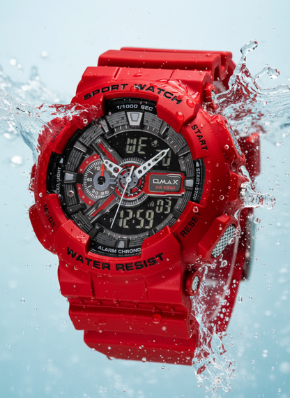 OMAX Analogue and Digital with Black Digital display , Green Resin Fiber Case Strap Watch for Men and Women-DS91920P