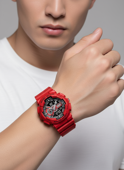 OMAX Analogue and Digital with Black Digital display , Green Resin Fiber Case Strap Watch for Men and Women-DS91920P