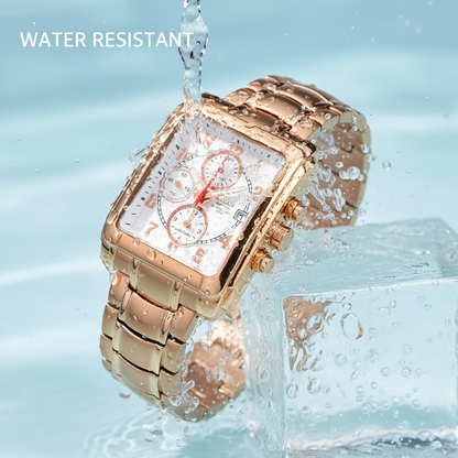 Omax Chronograph Rose Gold Stainless Steel Square Mens Watch CS138