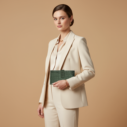 Boshek Green Croco Leather Womens Clutch - FWL101