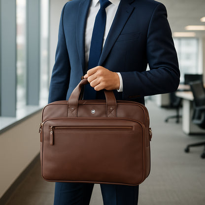 Omax Brown Genuine Hunter Leather Laptop Bag for Men and Women BR77