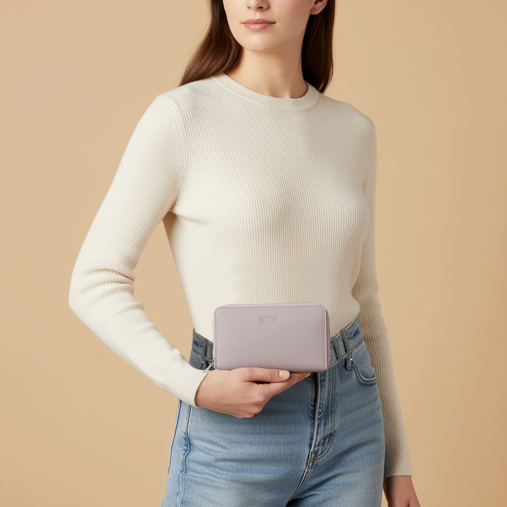 Boshek Off White Full Zipper Closure Genuine Leather Clutch Purse for Women-FWL250