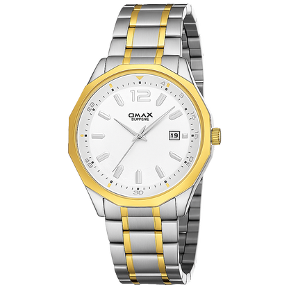 Omax White Dial Stainless Steel Two Tone Gold and Silver Chain Watch for Men-BGS440