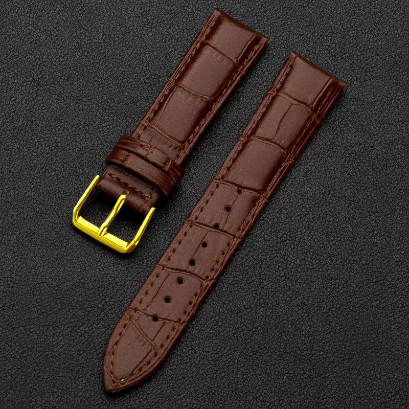 Omax Dark Brown Croco Genuine Leather Watch Strap with Golden Buckle | Quick Release | FS412-BR-22