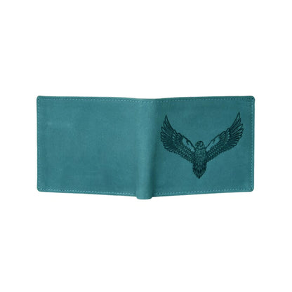 OMAX Aqua Blue Eagle Embossed Design Genuine Leather Mens Wallet with Free Rakhi for Brother RBFW253