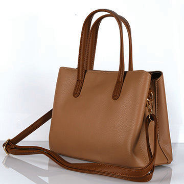Tan Structured Tote Bag for Women – OMAX PU Leather Handbag with Detachable Sling