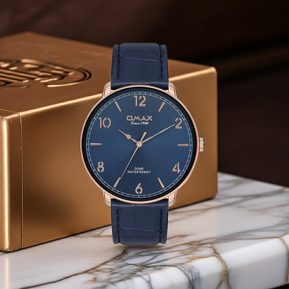 Omax midnight blue luxury rose gold watch for men DC001R44I