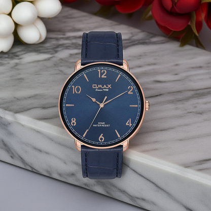 Omax midnight blue luxury rose gold watch for men DC001R44I