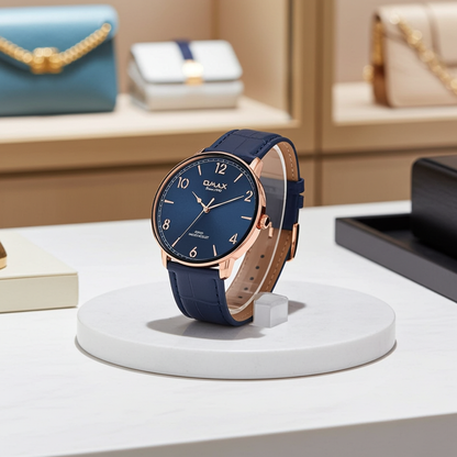 Omax midnight blue luxury rose gold watch for men DC001R44I