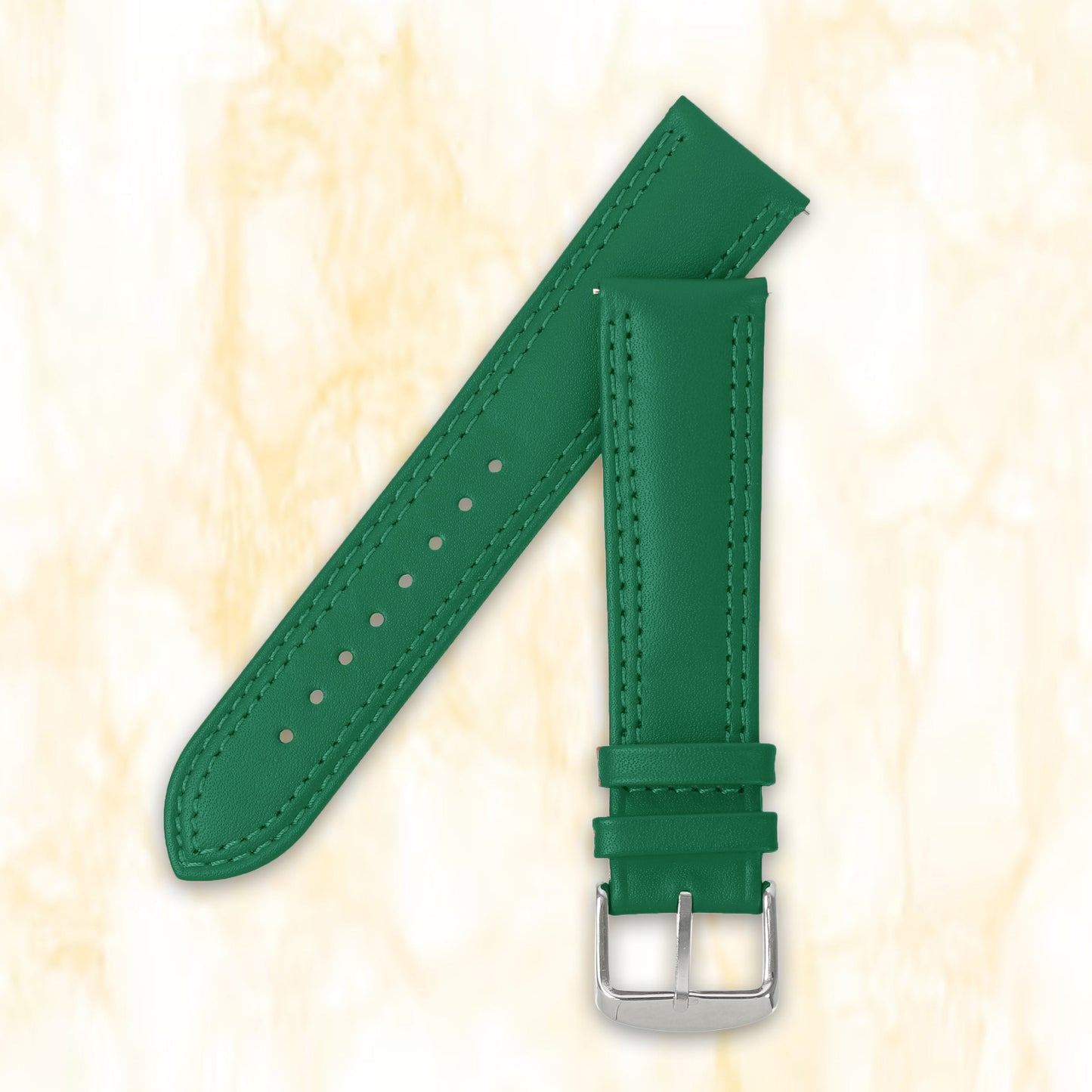 Boshek Green Solid Genuine Leather Watch Strap for Quick Release and Self Changeable FS347